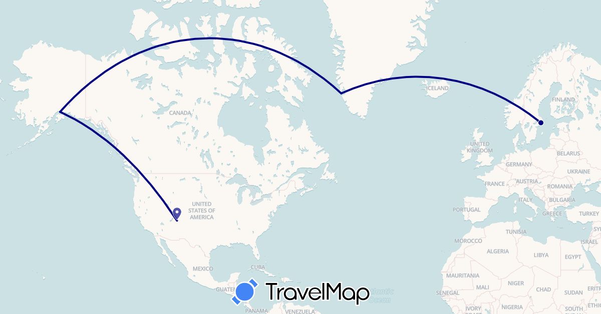 TravelMap itinerary: driving in Greenland, Sweden, United States (Europe, North America)
